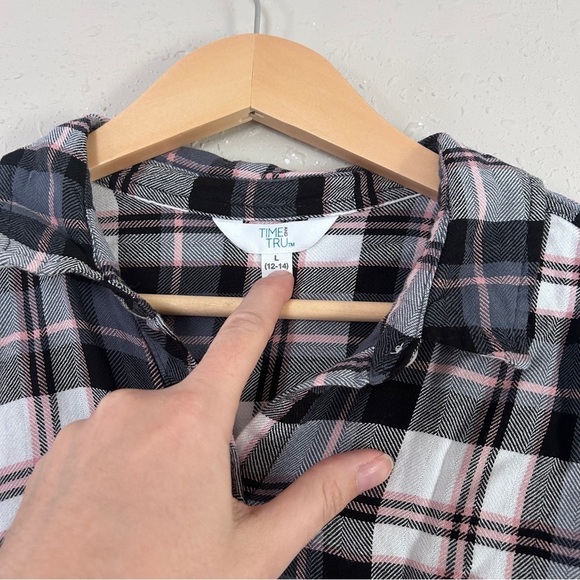 🦋 Time and Tru Plaid Button-Up Shirt Flannel Comfy Casual Large Soft - Picture 2 of 6